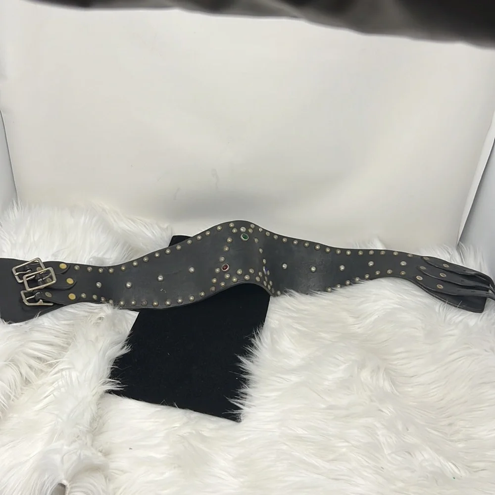 Vintage Ralph Lauren Kidney Leather Studded Corset Belt Women’s Small Black - Picture 4 of 15